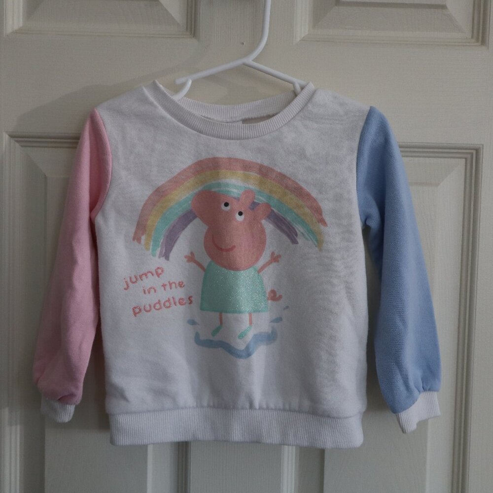 Peppa Pig Sweatshirt Rainbow Blue and Pink Sleeves 3T